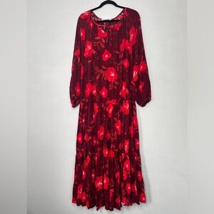 Sonoma Red Floral Long Sleeve Dress